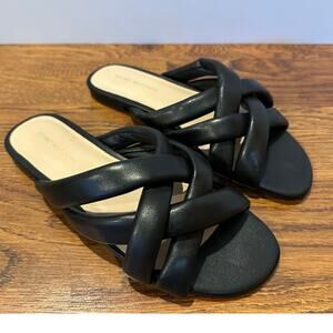 Stuart Weitzman Crossover Leather Slides Black Women’s Size 7 NWOB Luxury